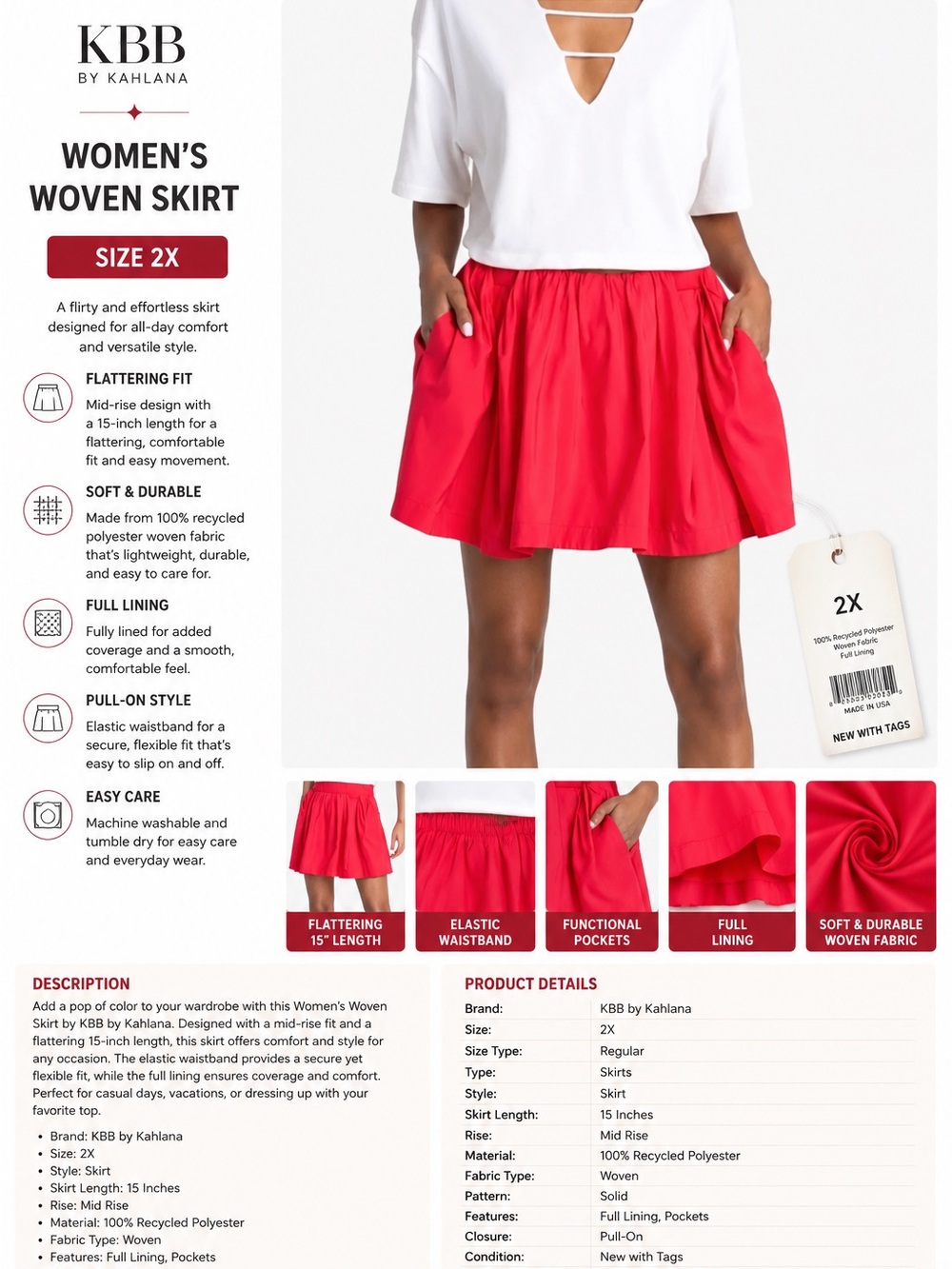 Women's Red Woven Mini Skirt
